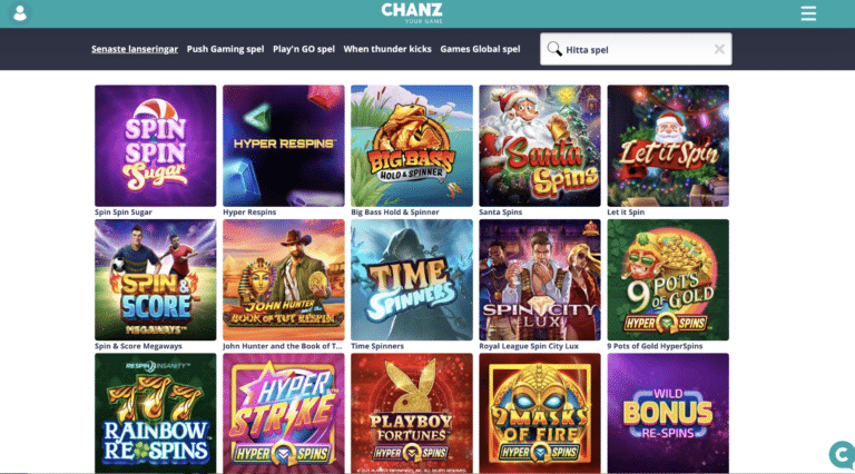 chanz casino utbud spel