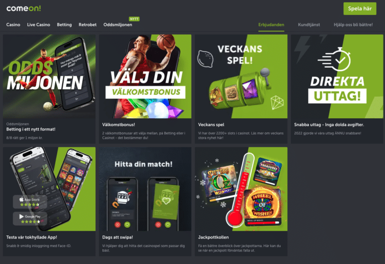 comeon erbjudanden och bonus