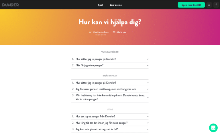 dunder casino kuntjänst