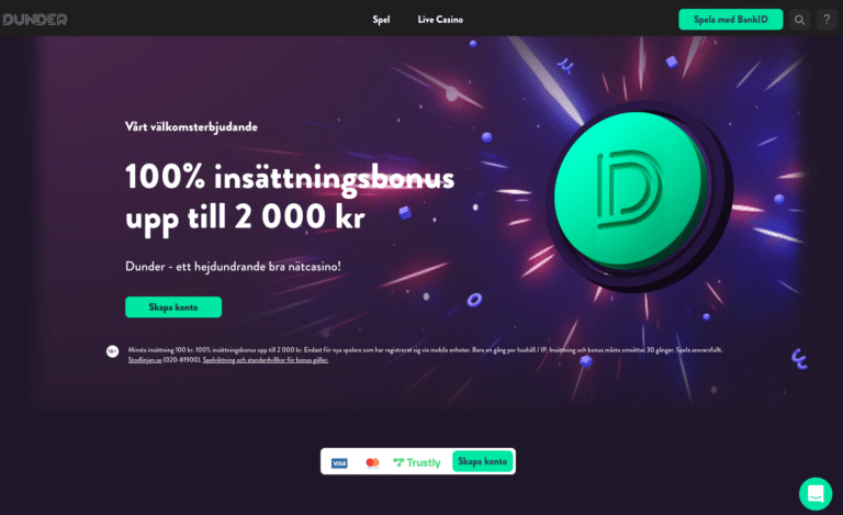 dunder casino välkomstbonus