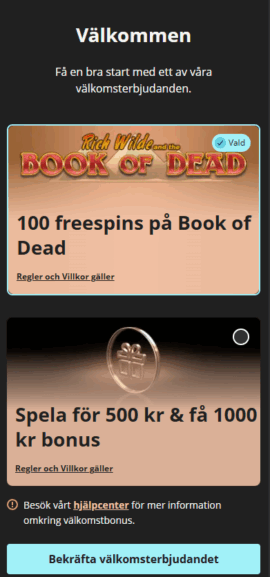 Välj din bonus