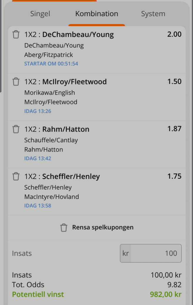 Ryder cup dag 2 kupong