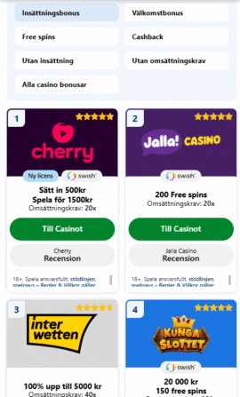 Välj ett casino med svensk licens i våra listor