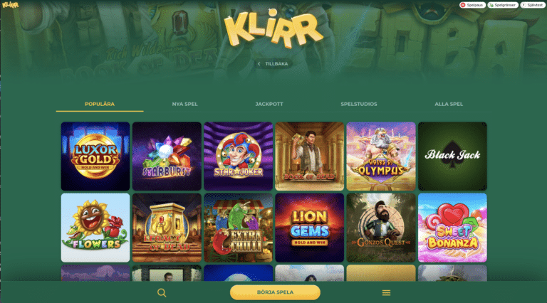 klirr casino spelutbud