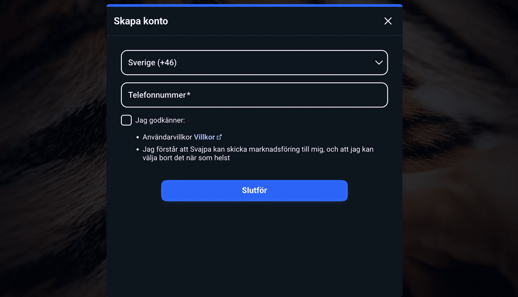 skapa konto svajpa