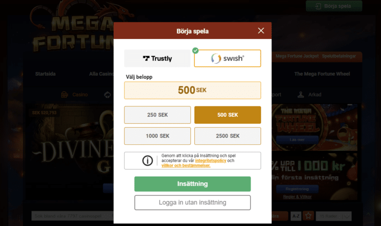 mega fortune casino insättningar och uttag