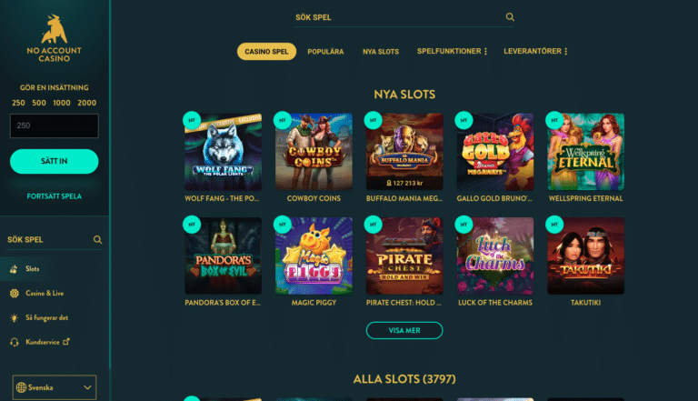 no account casino spelutbud